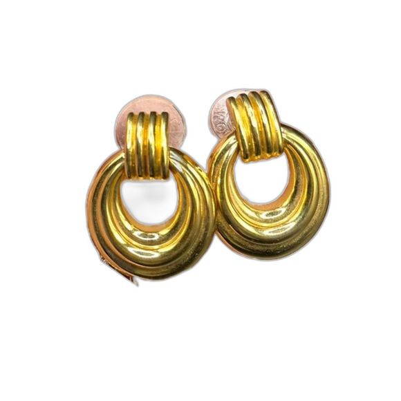Monet Jewelry - Vintage Signed Monet Gold Tone Ribbed Open Circle Chunky Post back Earring